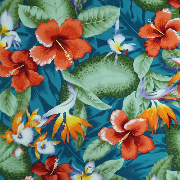 Hibiscus & Birds of Paradise - Teal