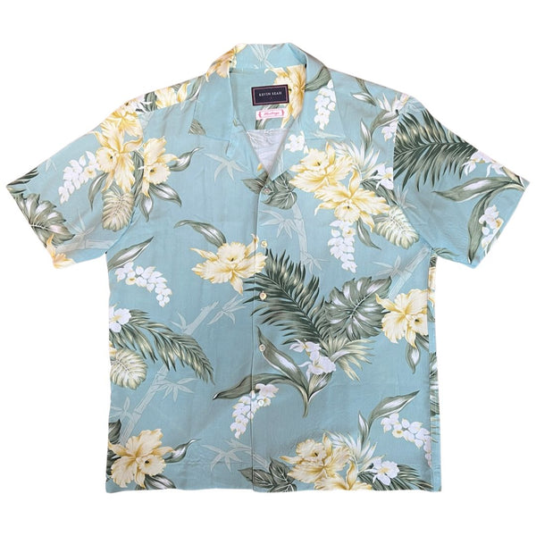 Printed Rayon Floral Hawaiian Shirt - Sage