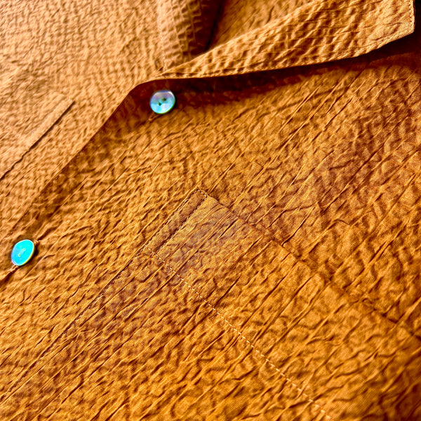 Puglia Camp Collar Seersucker Short Sleeve Shirt - Burnt Orange