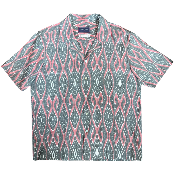 Hand Loomed Ikat Short Sleeve Shirt - GREY/PINK