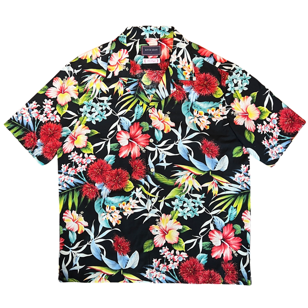 Printed Cotton Hawaiian Shirt - Black