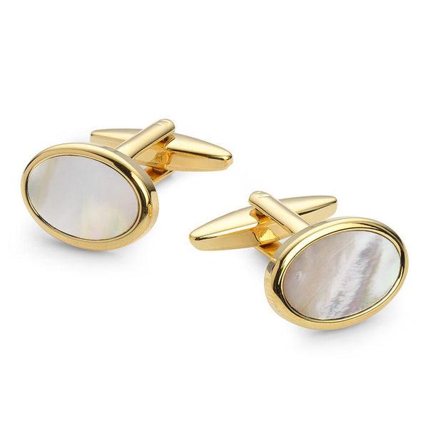 OVAL MOTHER OF PEARL GOLD PLATED CUFFLINKS