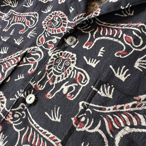Block Print Long Sleeve 4 Pocket Shirt - Tiger & Lion