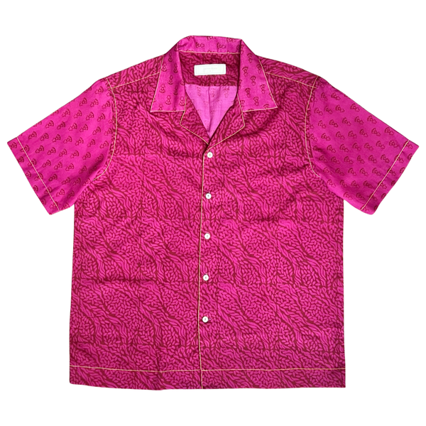 Block Print Short Sleeve Shirt - Fuschia