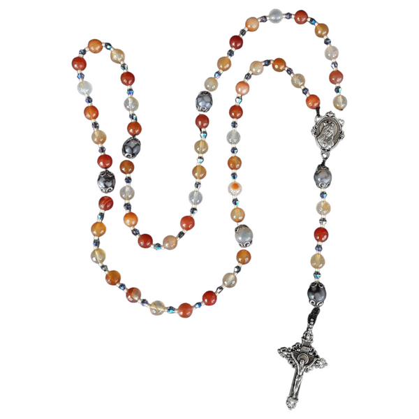Silver Agate Dragon Veins Rosary Necklace