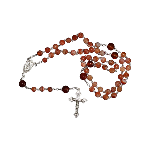 Chaplet Orange Sardonyx & Sterling Silver Chain Rosary Necklace