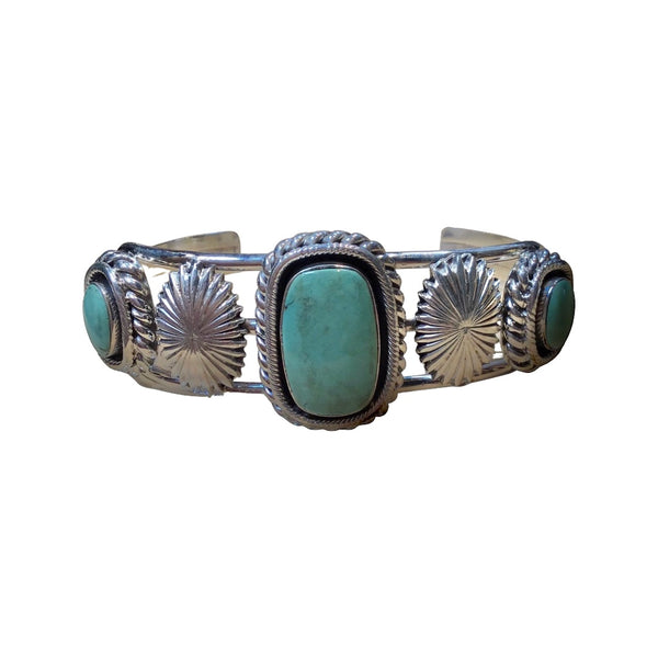 Vintage Navajo Handmade Green Turquoise Cuff Bracelet