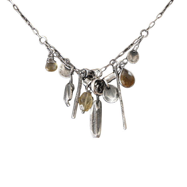 Oxidized sterling silver and citrine necklace - 105