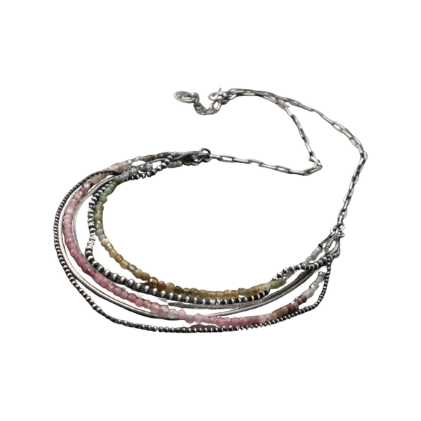 Oxidized sterling silver and Tourmaline layered necklace - 103