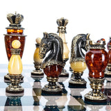 Handmade Bronze & Amber Chess Pieces Set "Knight Tournament"