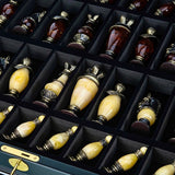 Handmade Bronze & Amber Chess Pieces Set "Knight Tournament"