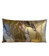 Reversible Golden Silk Obi Cushion - Flowers