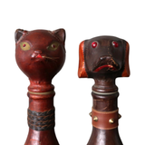 Vintage Empoli Leather Wrapped Dog & Cat Decanter Set