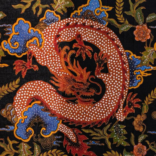 Dragon motif against "Mendung" Hand Drawn Indonesian Cotton Batik Tulis