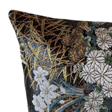 Reversible Black Silk Obi Cushion - Flowers