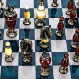 Handmade Bronze & Amber Chess Pieces Set "Knight Tournament"
