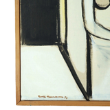 1957 Modern Geometric Abstract Portrait Oil Painting - "Figure in Constructed Room"