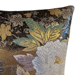 Reversible Golden Silk Obi Cushion - Flowers