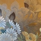 Reversible Golden Silk Obi Cushion - Flowers II