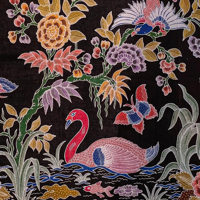 "Angsa" (Swan) Lake Scene in Sogan Style Hand Drawn Indonesian Cotton Batik Tulis