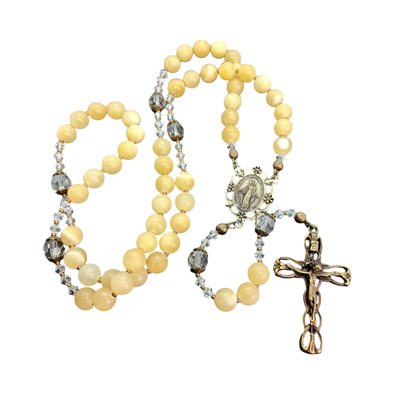 Handmade natural honey jade yellow rosary