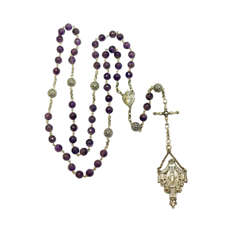 Antique Catholic Rosary Amethyst and Sterling Early 20th Century Marian Congregation