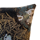 Reversible Black Silk Obi Cushion - Flowers