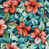 Red Hibiscus on Green Hawaiian Print