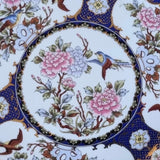 Vintage Floral Porcelain Plate with Pink Peonies and Flying Birds