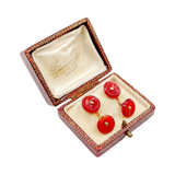 Antique 1920’s French cufflinks buttons set 18k gold set with carnelian