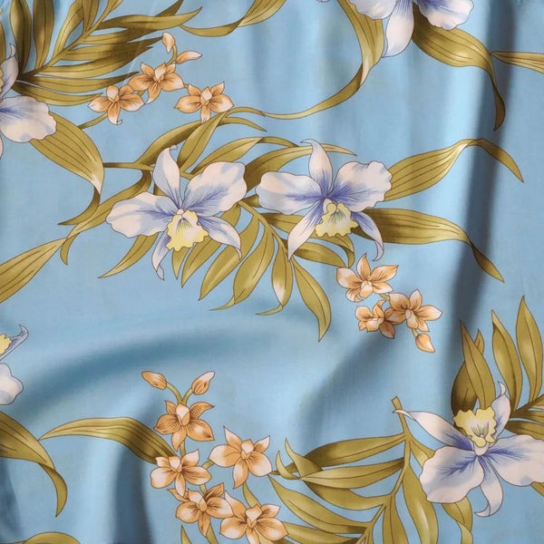 BAMBOO ORCHID BABY BLUE HAWAIIAN RAYON