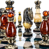 Handmade Bronze & Amber Chess Pieces Set "Knight Tournament"
