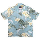 Printed Rayon Floral Hawaiian Shirt-blue sage