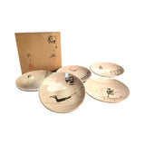 Hand-Painted Asahigama Meimeizara Plate Set of 5 – Seasonal Scenes of Uji, Kyoto