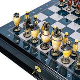 Handmade Bronze & Amber Chess Pieces Set "Knight Tournament"