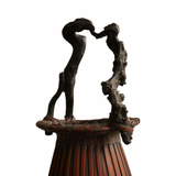 Tall Antique Japanese Bamboo Ikebana Basket with Natural Root Handle