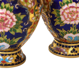 Vintage Pair Of Chinese Gilt Floral Cloisonné Vases With Peonies