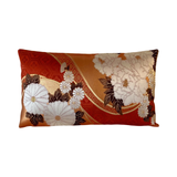 Red Reversible Golden Silk Obi Cushion - Flowers