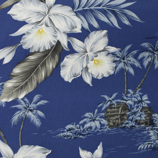 Blue Orchid Flowers Hawaiian Cotton Print