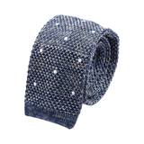 Denim Blue Polka Dot Silk Knitted Tie