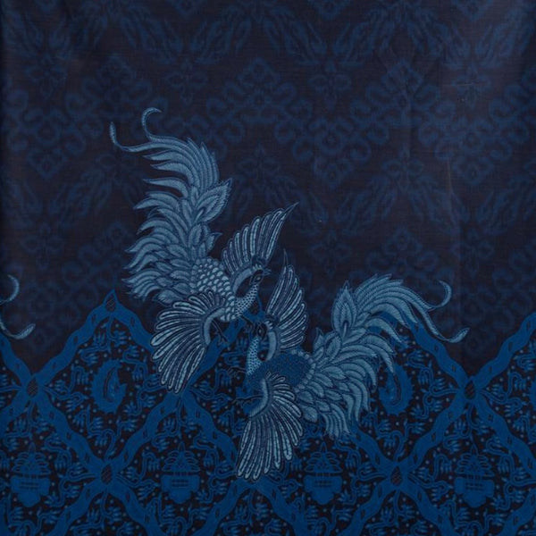 Hand Printed Silk Screen Floral & Cendrawasih Bird Indonesian Cotton Batik - Navy