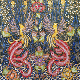 Black and Blue phoenix Hand Drawn Indonesian Cotton Batik Tulis