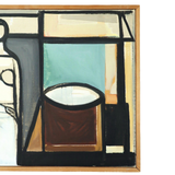 1957 Modern Geometric Abstract Portrait Oil Painting - "Figure in Constructed Room"