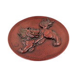 Vintage Hand-Carved Foo Lion Lacquer Plate