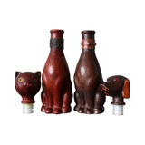 Vintage Empoli Leather Wrapped Dog & Cat Decanter Set
