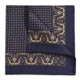 ORNATE PAISLEY SILK POCKET SQUARE (NAVY)