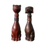 Vintage Empoli Leather Wrapped Dog & Cat Decanter Set
