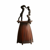 Tall Antique Japanese Bamboo Ikebana Basket with Natural Root Handle