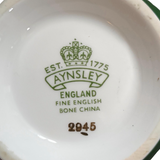 Vintage Aynsley English Fine Bone China Silver rose pattern forest green and gold teacup & saucer