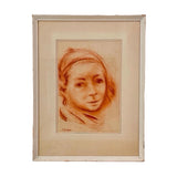 Vintage Signed Jacques Zucker Sanguine Portrait – “A Pensive Woman”